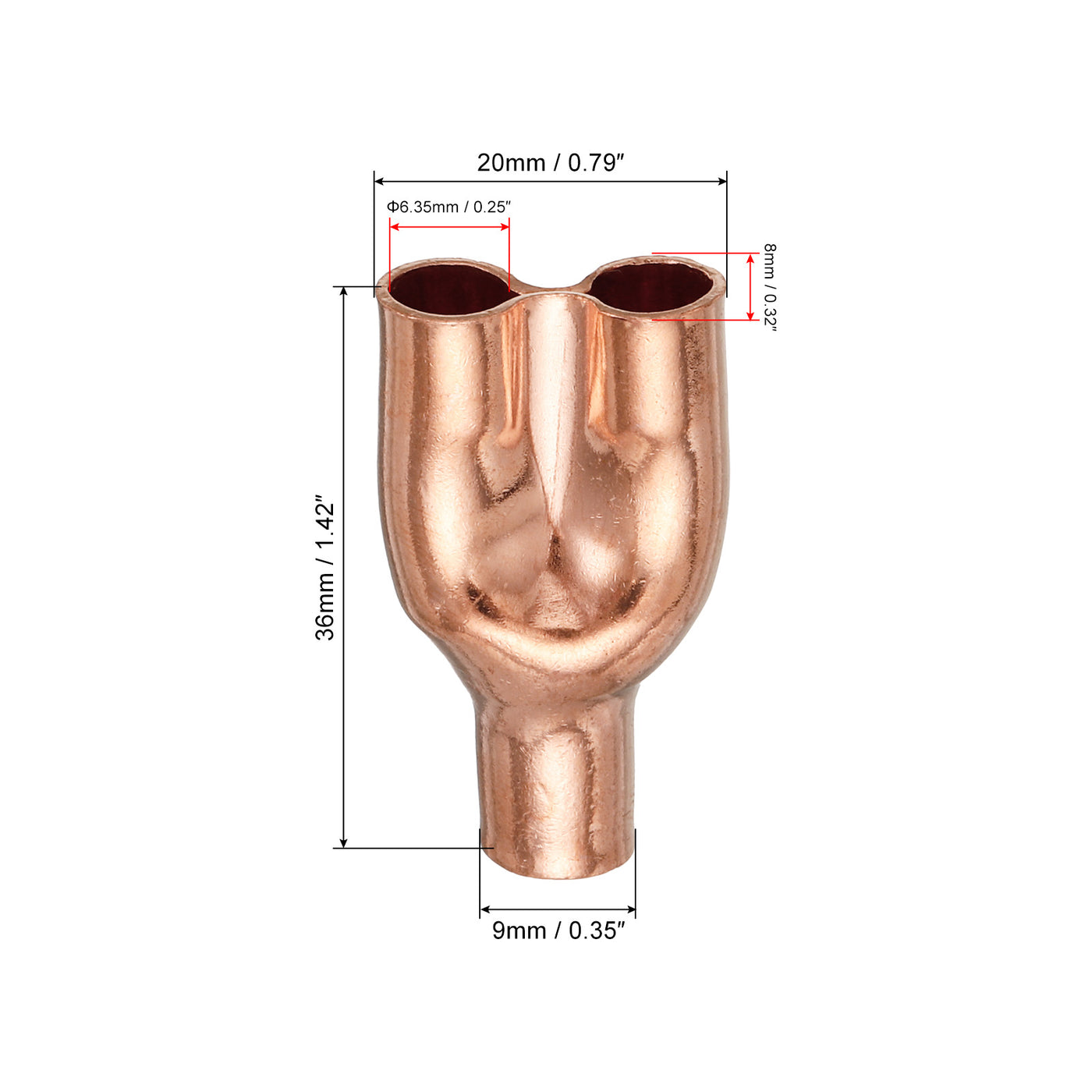 Harfington Tee Y Type Copper Fitting Welding Joint Split Union Intersection 6.35mm or 1/4 Inch ID for HVAC, Air Conditioning Refrigeration System, Pack of 5