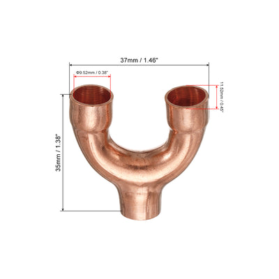 Harfington Tee Y Shape Copper Fitting Welding Joint Split Union Connector 9.52mm or 3/8 Inch ID for HVAC, Air Conditioning Refrigeration System, Pack of 2