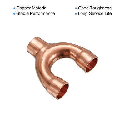 Harfington Tee Y Shape Copper Fitting Welding Joint Split Union Connector 9.52mm or 3/8 Inch ID for HVAC, Air Conditioning Refrigeration System, Pack of 2