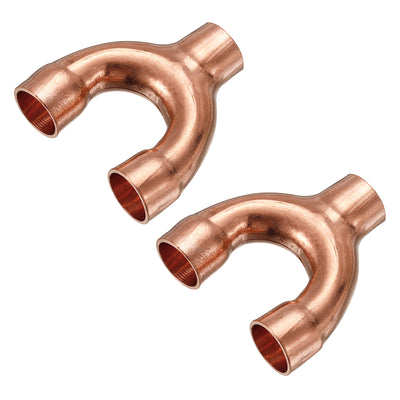 Harfington Tee Y Shape Copper Fitting Welding Joint Split Union Connector 9.52mm or 3/8 Inch ID for HVAC, Air Conditioning Refrigeration System, Pack of 2