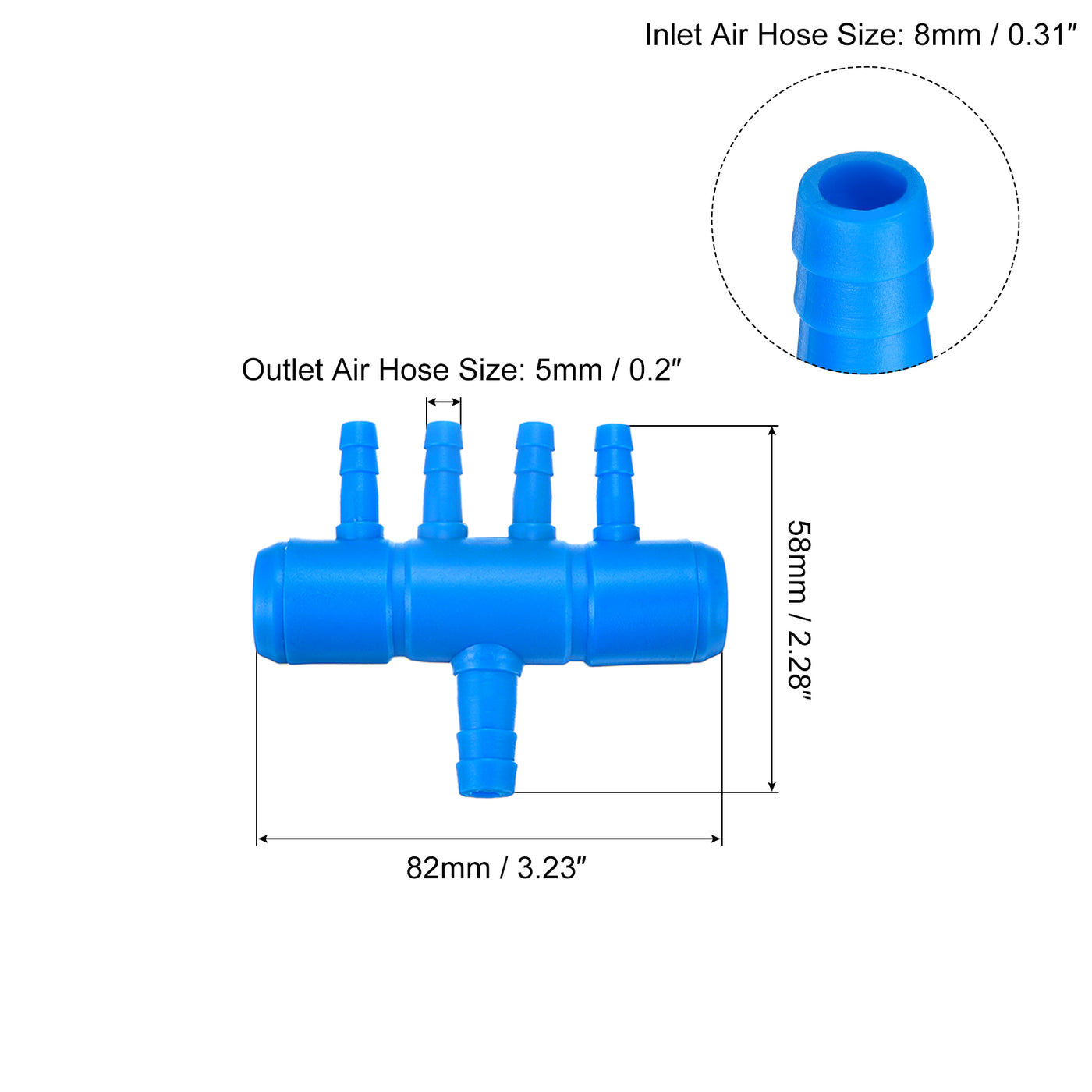 uxcell Uxcell 5 Stück Luftlinie Schlauchspalter Anschluss 82mm/3.23" 4 Wege Fish Tank Sauerstoff Rohr Luftschlauch Adapter für Aquarium Blau