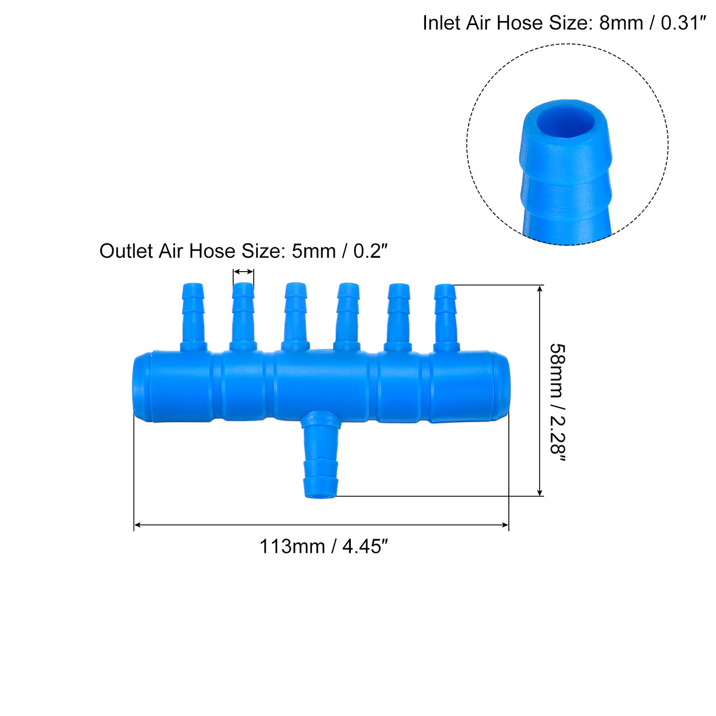 uxcell Uxcell 2 Stück Luftlinie Schlauchspalter Anschluss 113mm/4.45" 6 Wege Fish Tank Sauerstoff Rohr Luftschlauch Adapter für Aquarium Blau