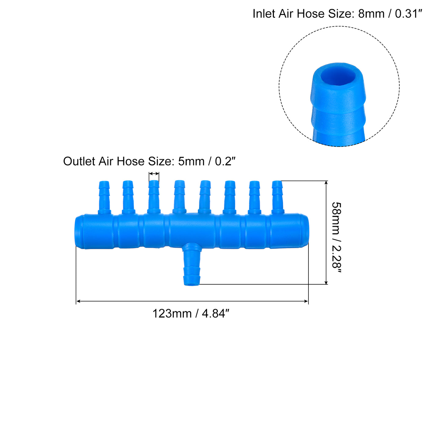 uxcell Uxcell 2 Stück Luftlinie Schlauchspalter Anschluss 123mm/4.84" 8 Wege Fish Tank Sauerstoff Rohr Luftschlauch Adapter für Aquarium Blau