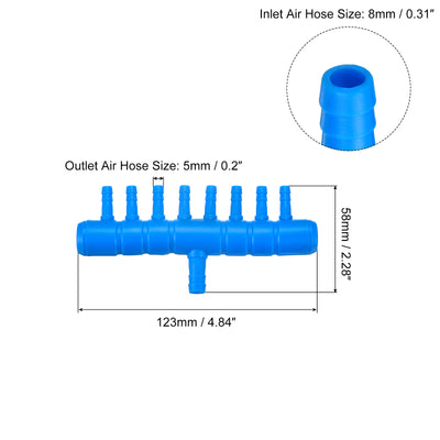 Harfington Uxcell 2 Stück Luftlinie Schlauchspalter Anschluss 123mm/4.84" 8 Wege Fish Tank Sauerstoff Rohr Luftschlauch Adapter für Aquarium Blau