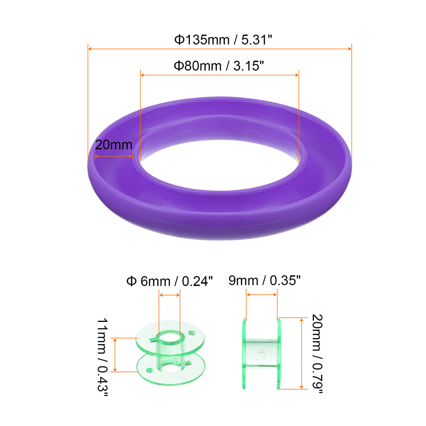 Harfington Silicone Bobbin Ring Holder and 20 Plastic Bobbins Set, Purple/Green