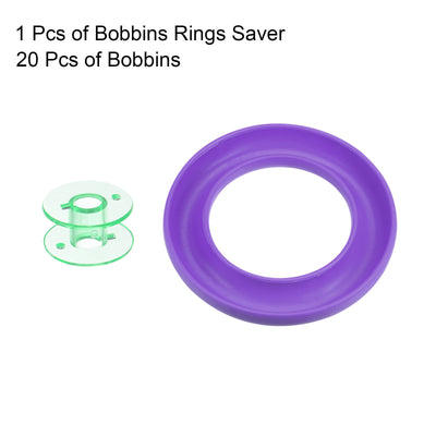 Harfington Silicone Bobbin Ring Holder and 20 Plastic Bobbins Set, Purple/Green