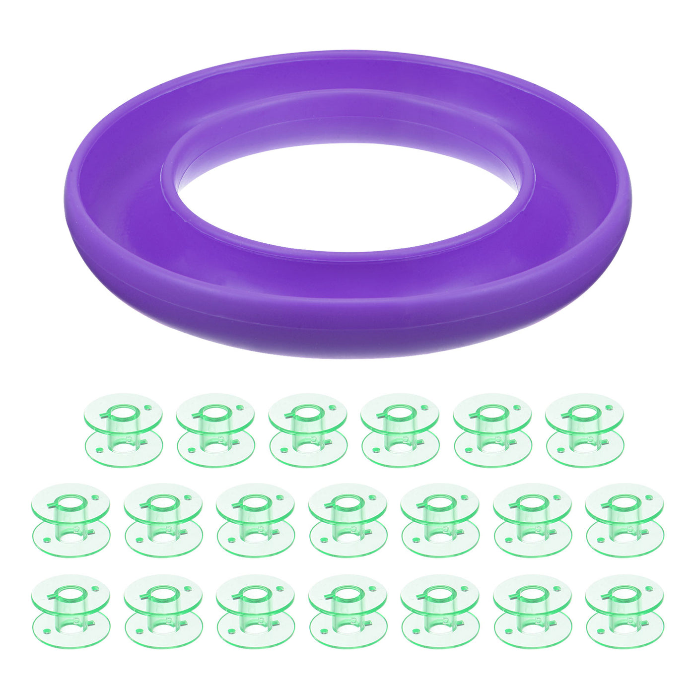 Harfington Silicone Bobbin Ring Holder and 20 Plastic Bobbins Set, Purple/Green