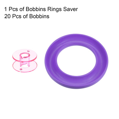 Harfington Silicone Bobbin Ring Holder and 20 Plastic Bobbins Set, Purple/Pink