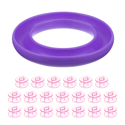 Harfington Silicone Bobbin Ring Holder and 20 Plastic Bobbins Set, Purple/Pink