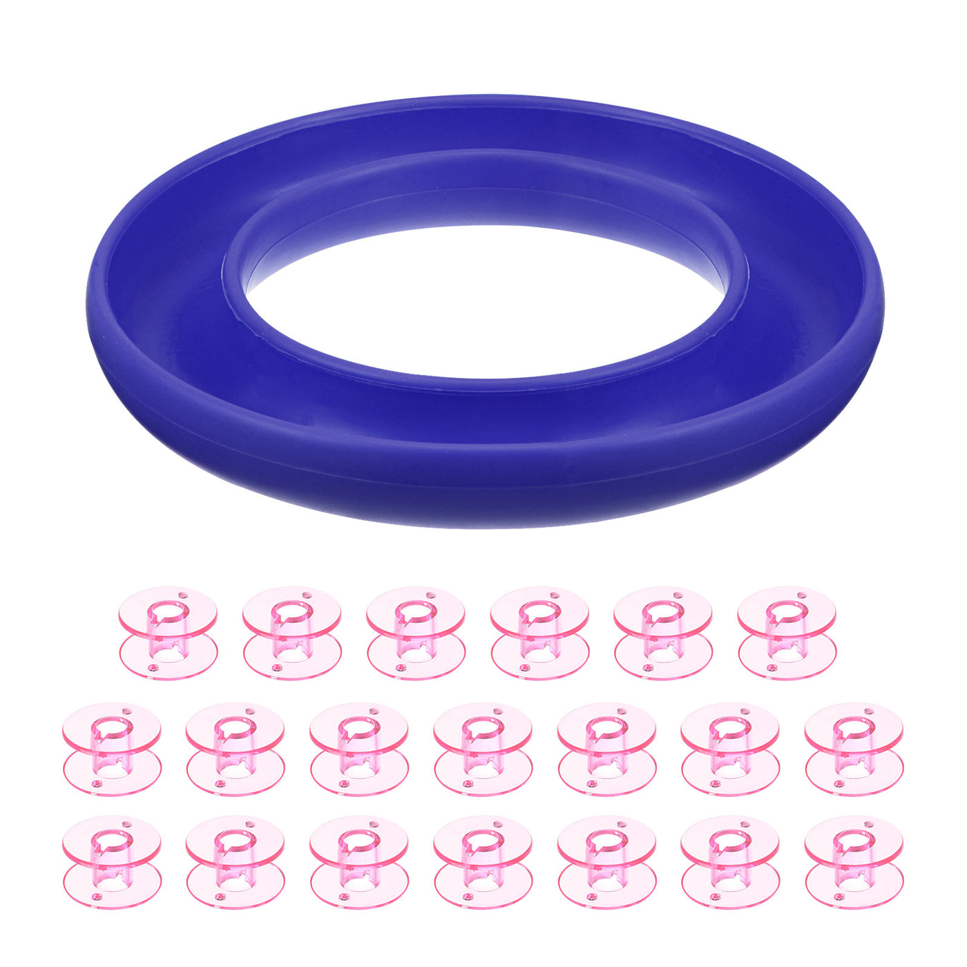 Harfington Silicone Bobbin Ring Holder and 20 Plastic Bobbins Set, Dark Blue/Pink