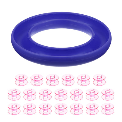 Harfington Silicone Bobbin Ring Holder and 20 Plastic Bobbins Set, Dark Blue/Pink