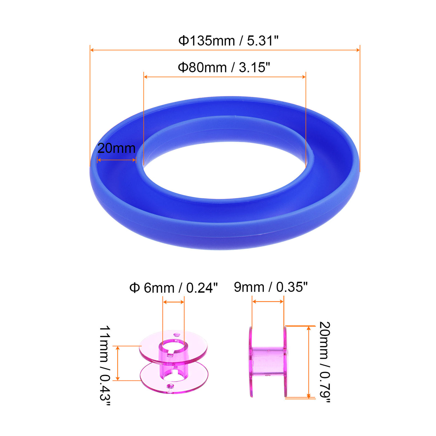 Harfington Silicone Bobbin Ring Holder and 20 Plastic Bobbins Set, Blue/Purple