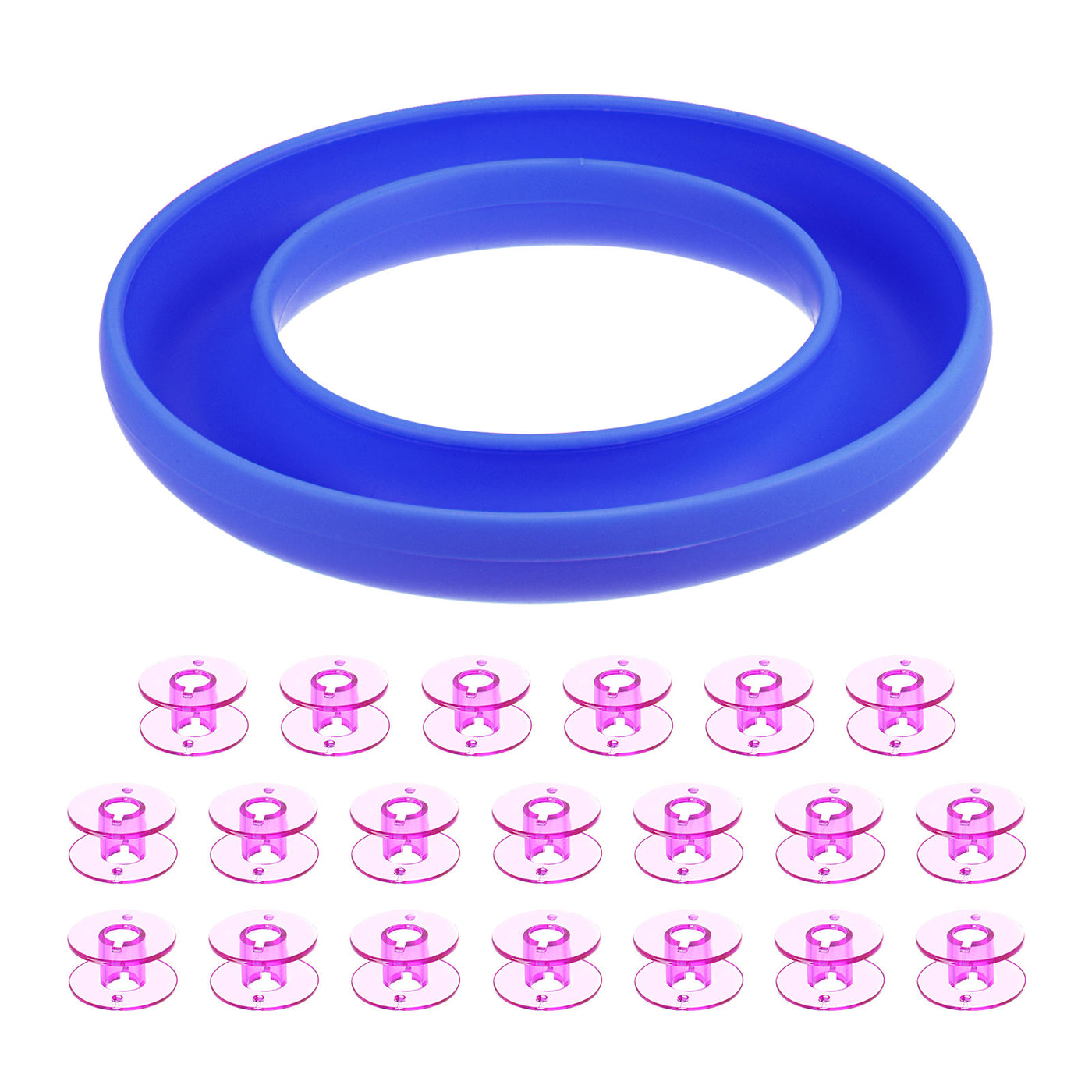 Harfington Silicone Bobbin Ring Holder and 20 Plastic Bobbins Set, Blue/Purple