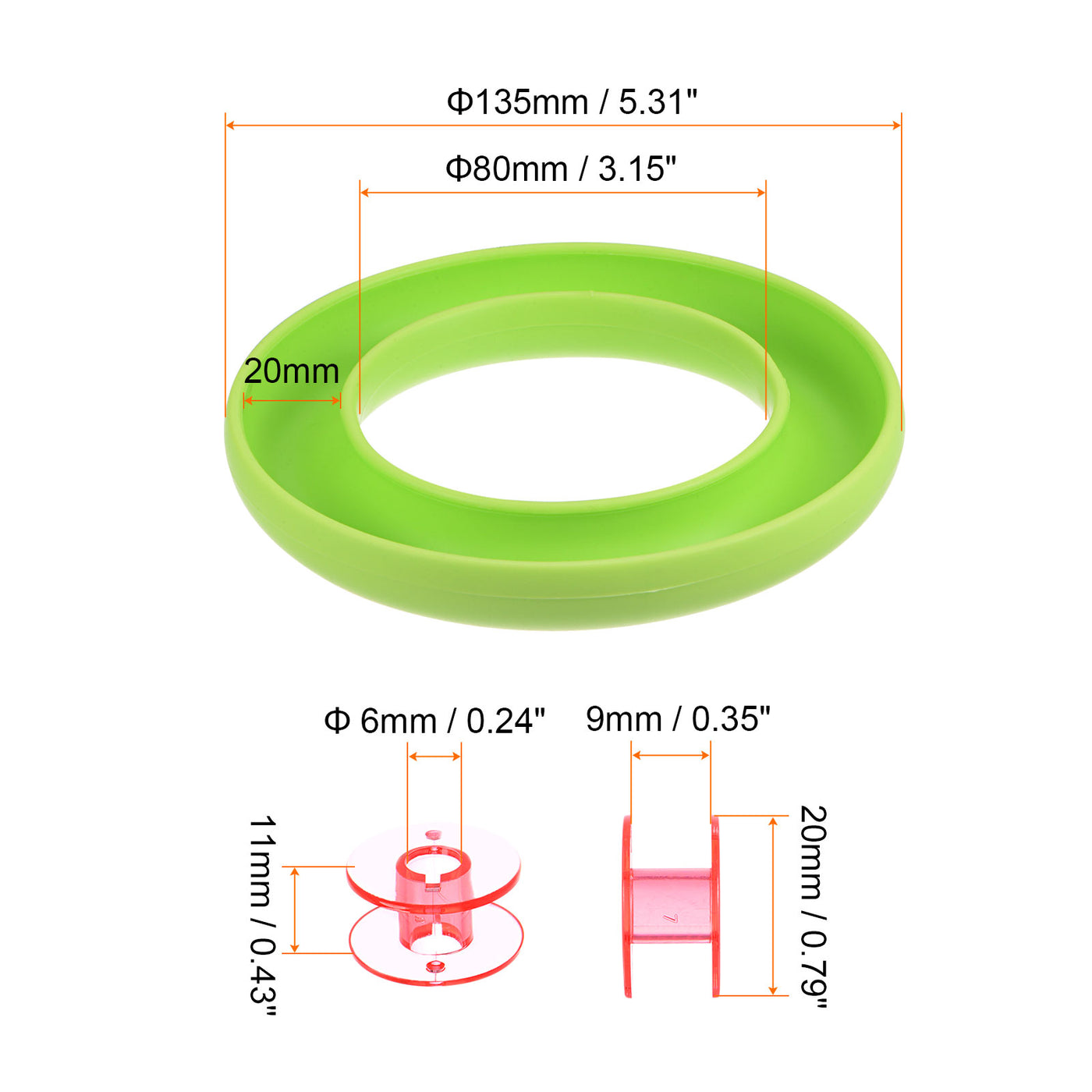 Harfington Silicone Bobbin Ring Holder and 20 Plastic Bobbins Set, Green/Red