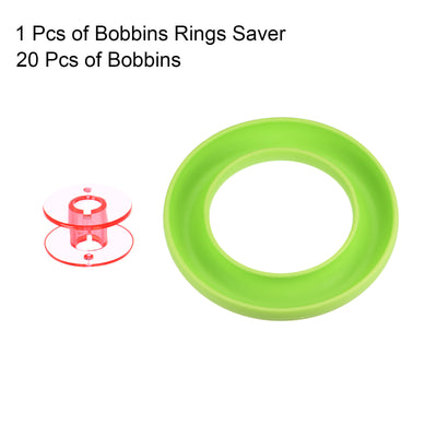 Harfington Silicone Bobbin Ring Holder and 20 Plastic Bobbins Set, Green/Red