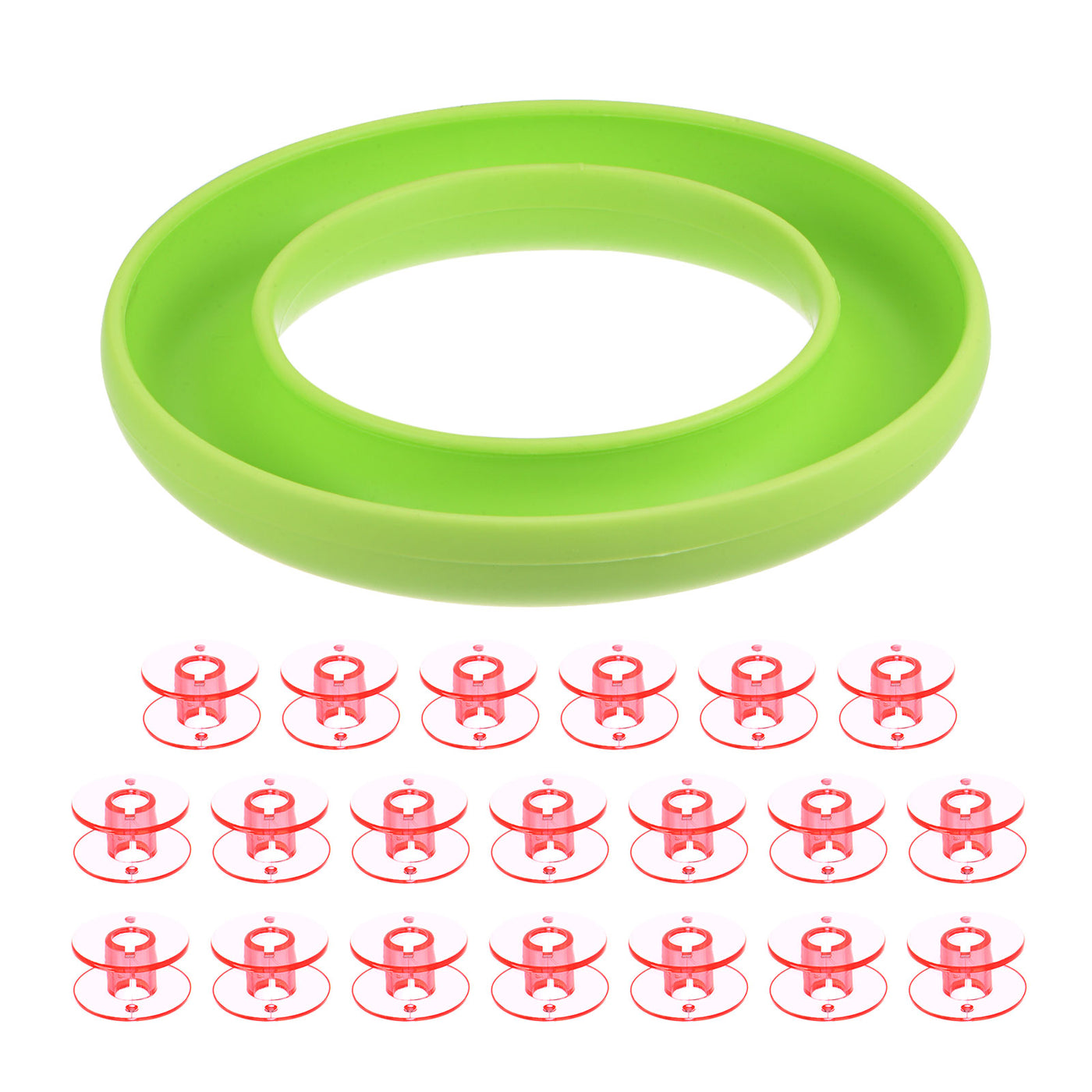 Harfington Silicone Bobbin Ring Holder and 20 Plastic Bobbins Set, Green/Red