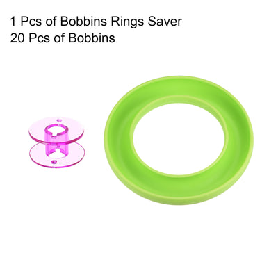 Harfington Silicone Bobbin Ring Holder and 20 Plastic Bobbins Set, Green/Purple