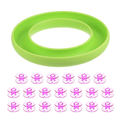 Harfington Silicone Bobbin Ring Holder and 20 Plastic Bobbins Set, Green/Purple