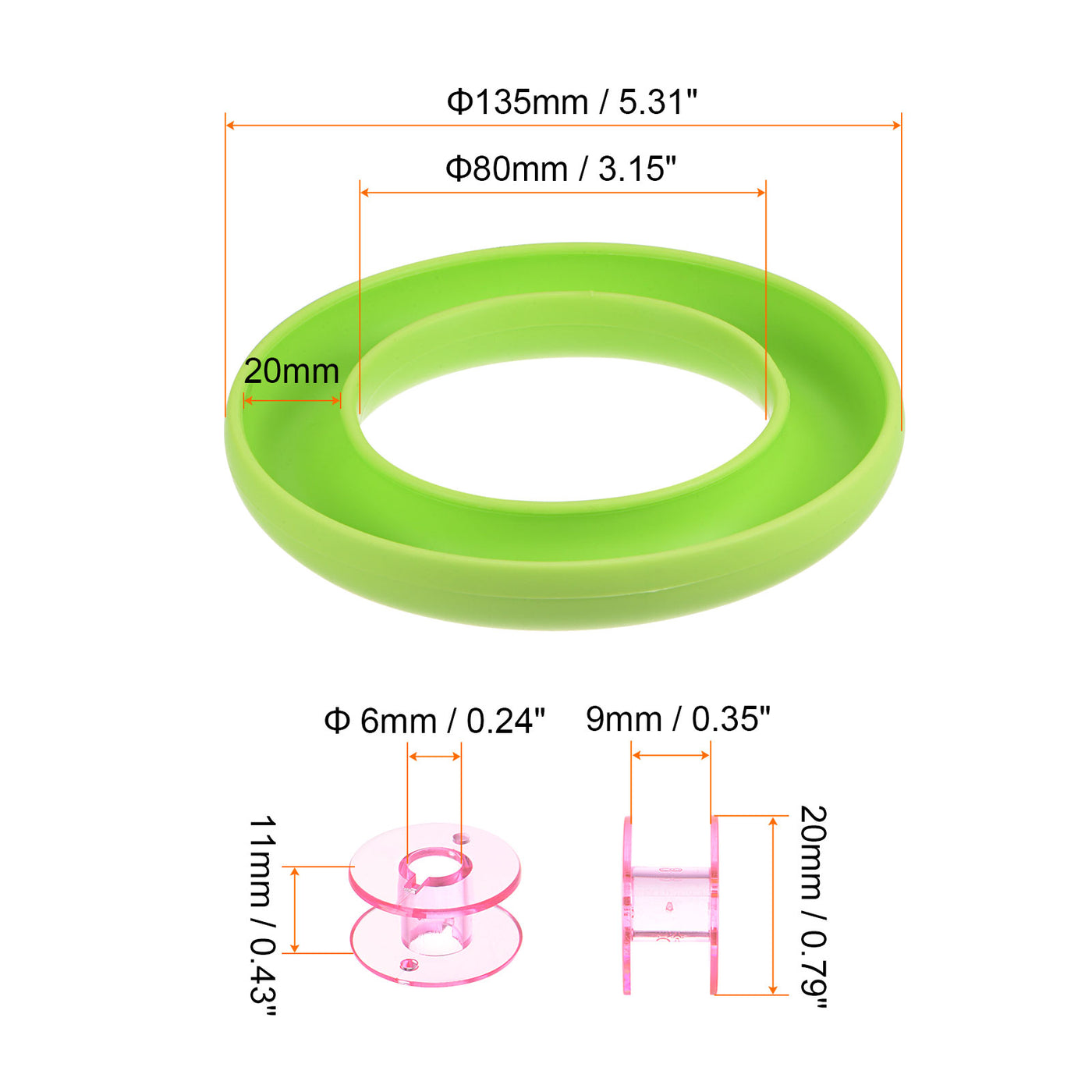 Harfington Silicone Bobbin Ring Holder and 20 Plastic Bobbins Set, Green/Pink