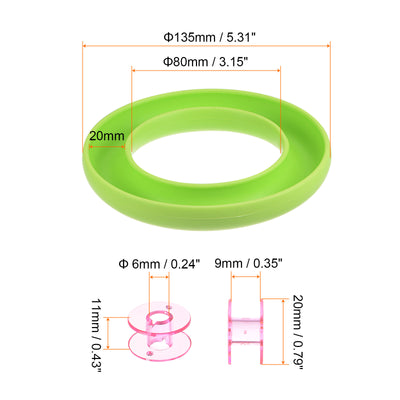 Harfington Silicone Bobbin Ring Holder and 20 Plastic Bobbins Set, Green/Pink