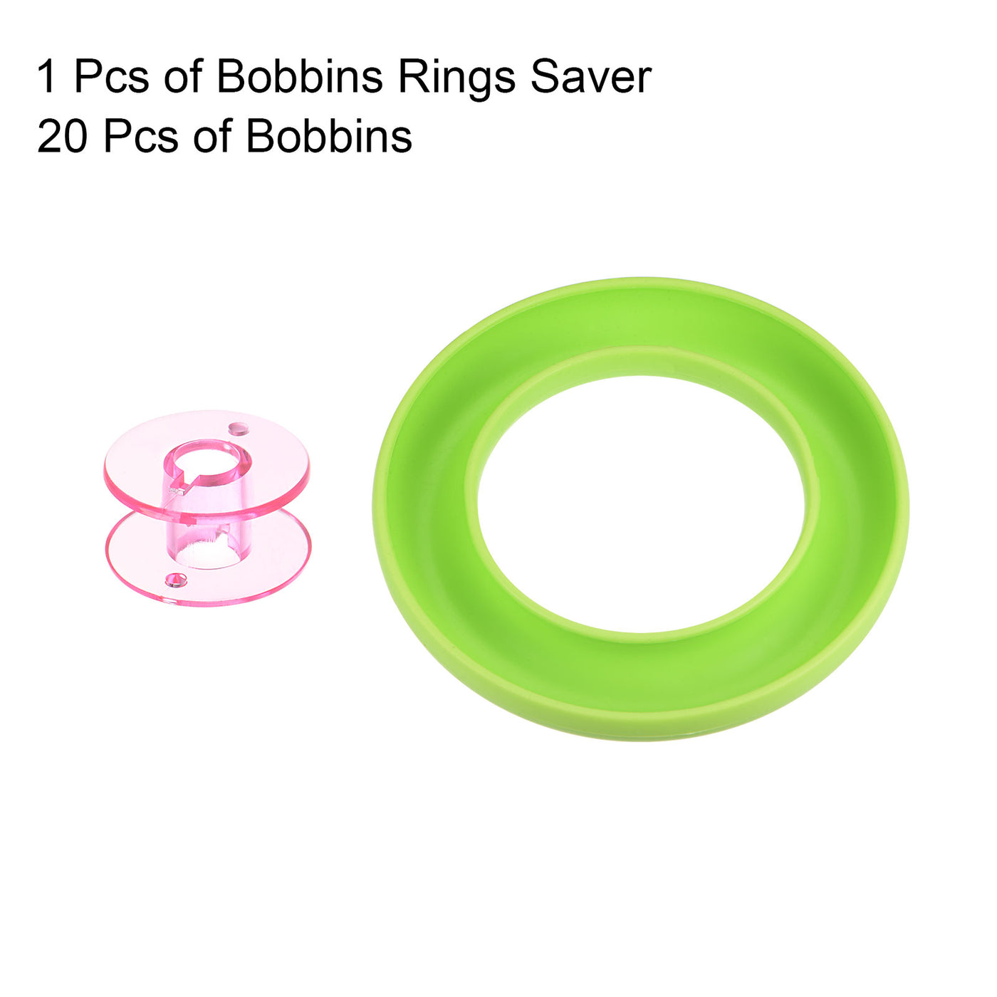 Harfington Silicone Bobbin Ring Holder and 20 Plastic Bobbins Set, Green/Pink