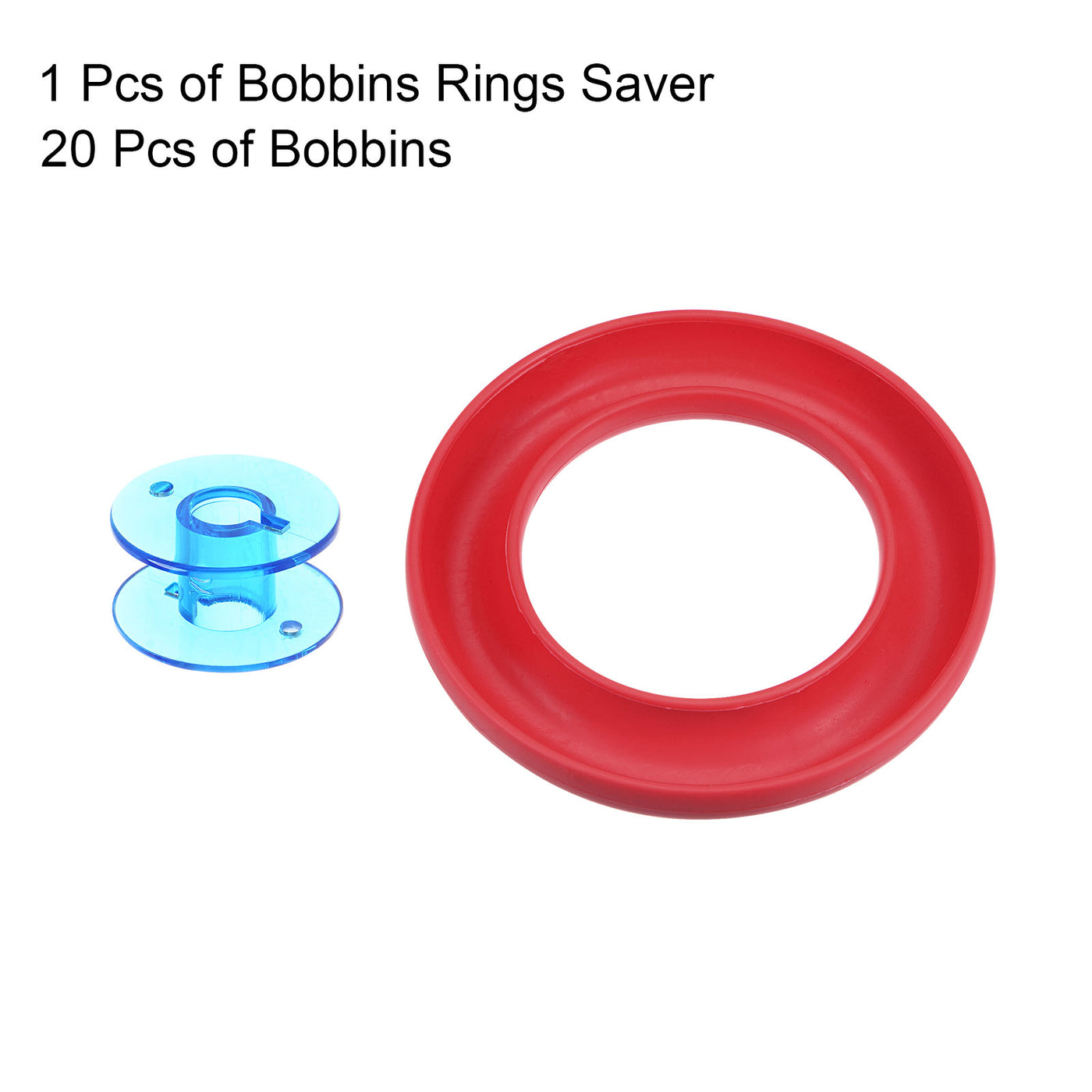 Harfington Silicone Bobbin Ring Holder and 20 Plastic Bobbins Set, Red/Light Blue