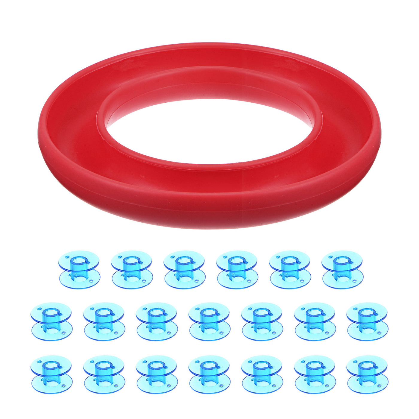 Harfington Silicone Bobbin Ring Holder and 20 Plastic Bobbins Set, Red/Light Blue