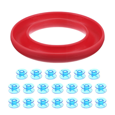 Harfington Silicone Bobbin Ring Holder and 20 Plastic Bobbins Set, Red/Light Blue