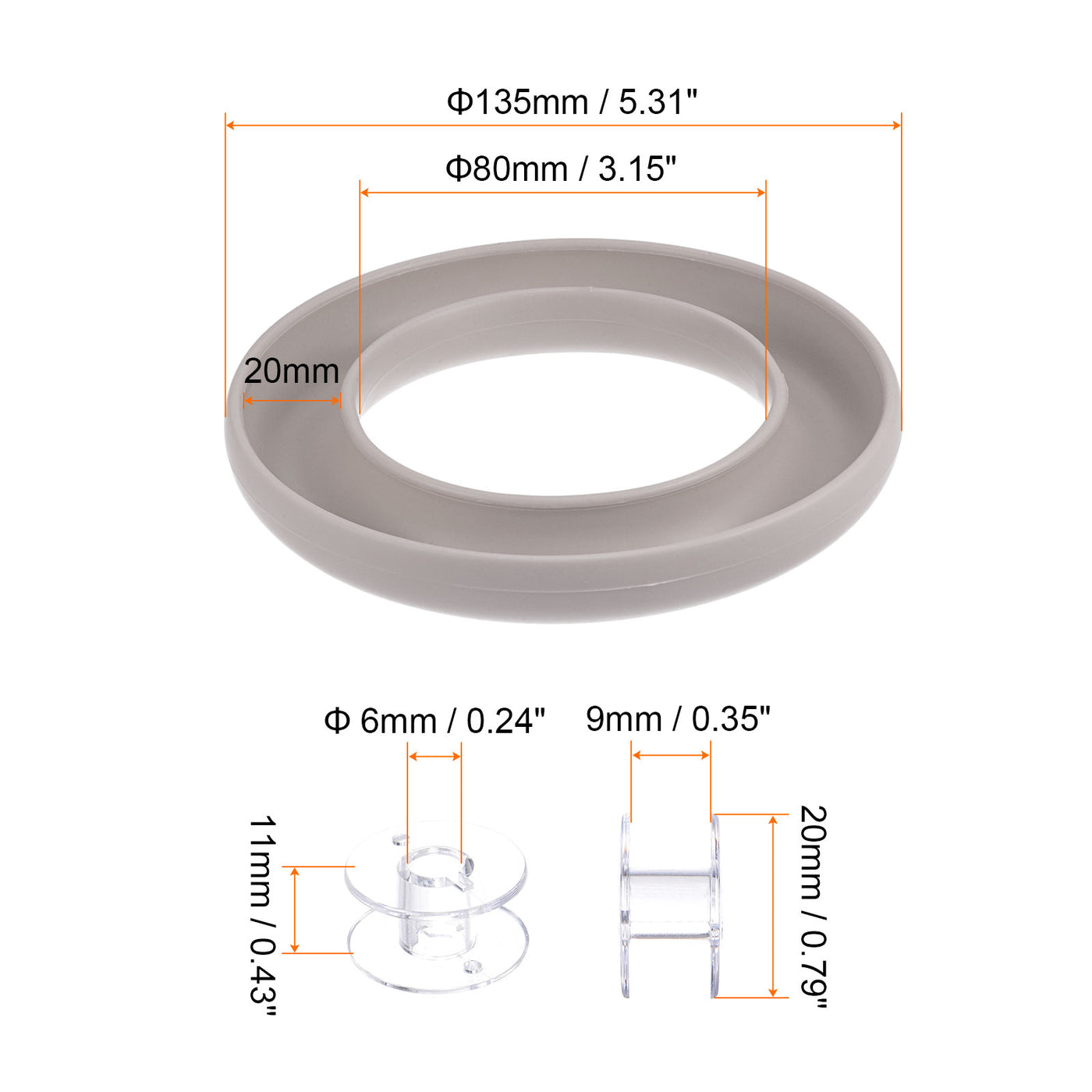 Harfington Silicone Bobbin Ring Holder and 20 Plastic Bobbins Set, Beige & Transparent