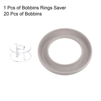 Harfington Silicone Bobbin Ring Holder and 20 Plastic Bobbins Set, Beige & Transparent