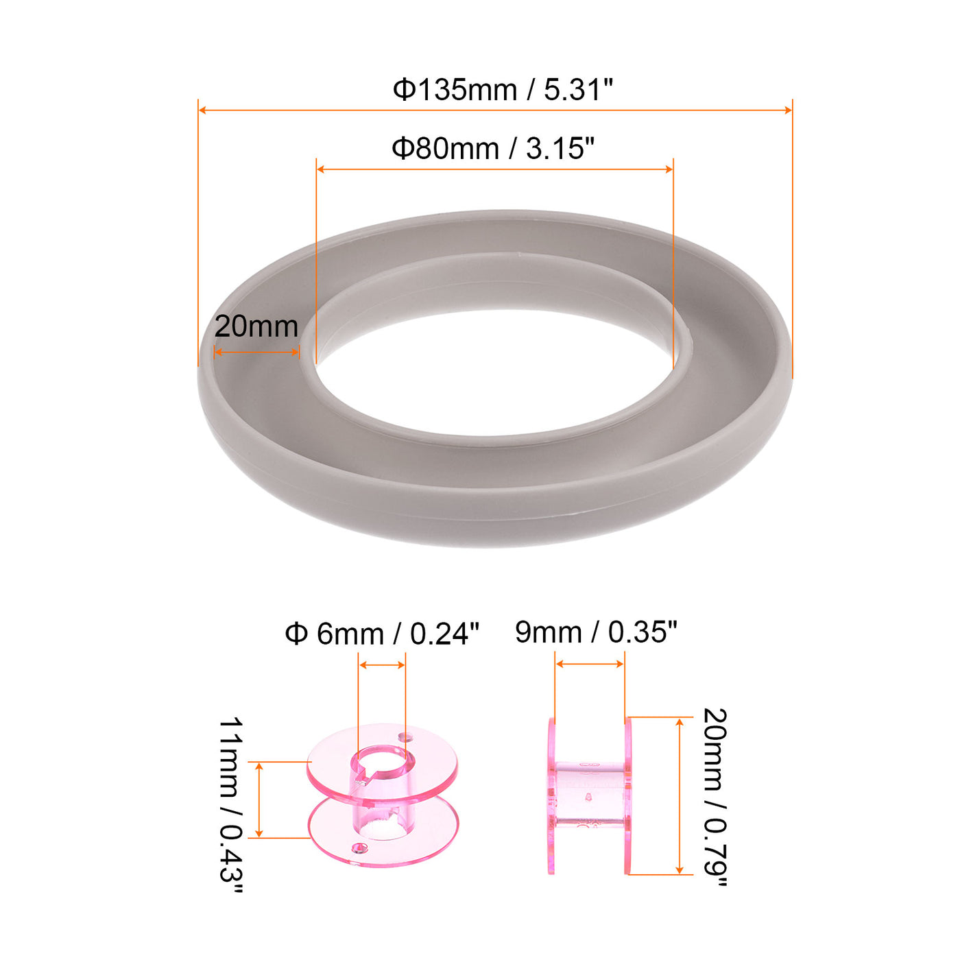 Harfington Silicone Bobbin Ring Holder and 20 Plastic Bobbins Set, Beige/Pink