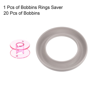 Harfington Silicone Bobbin Ring Holder and 20 Plastic Bobbins Set, Beige/Pink