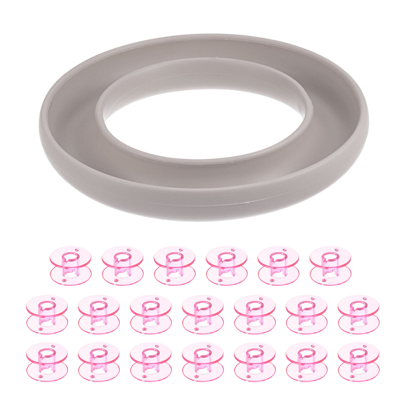 Harfington Silicone Bobbin Ring Holder and 20 Plastic Bobbins Set, Beige/Pink