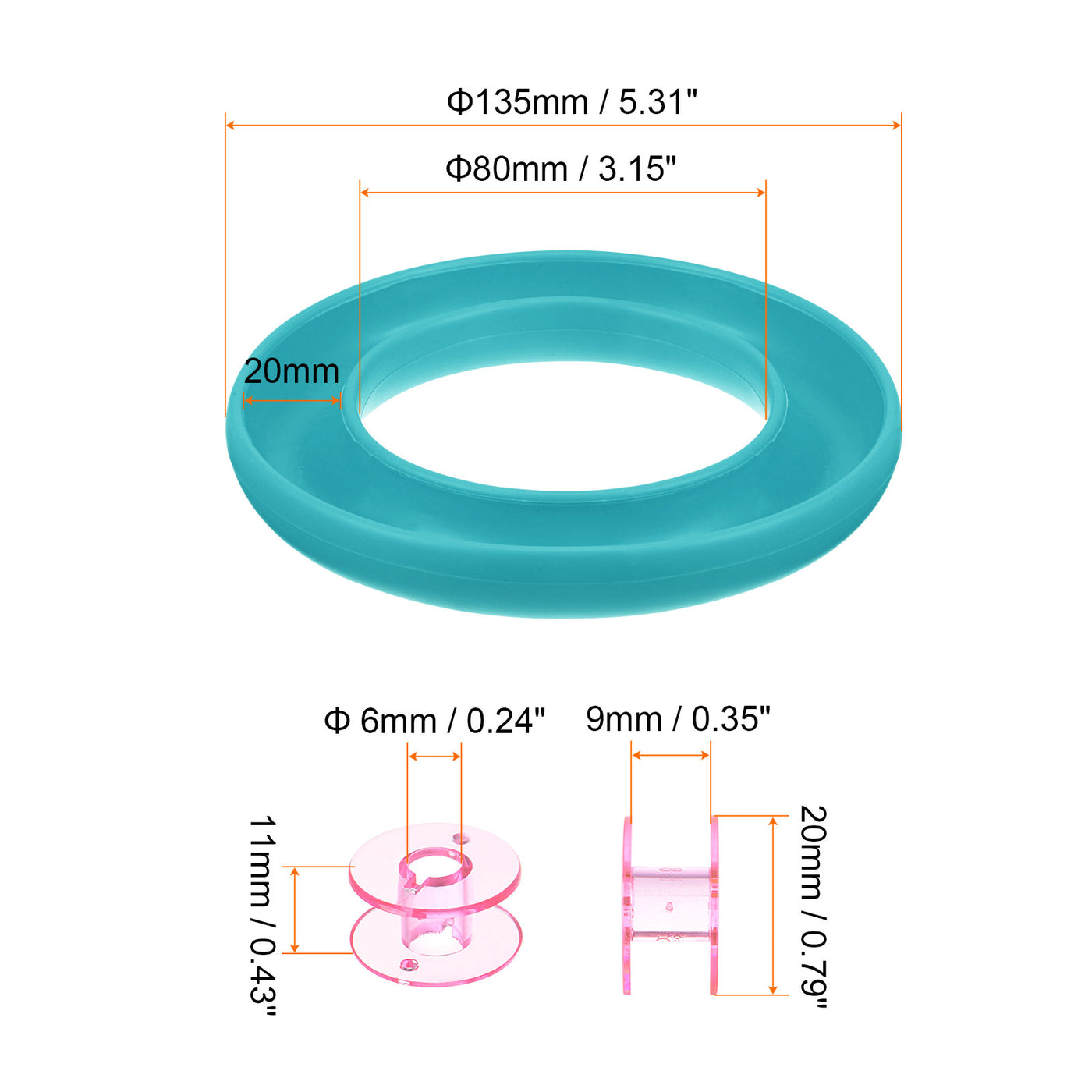 Harfington Silicone Bobbin Ring Holder and 20 Plastic Bobbins Set, Light Blue/Pink