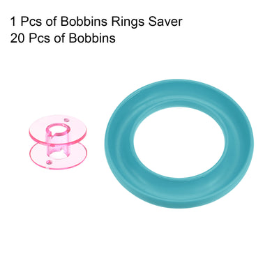 Harfington Silicone Bobbin Ring Holder and 20 Plastic Bobbins Set, Light Blue/Pink