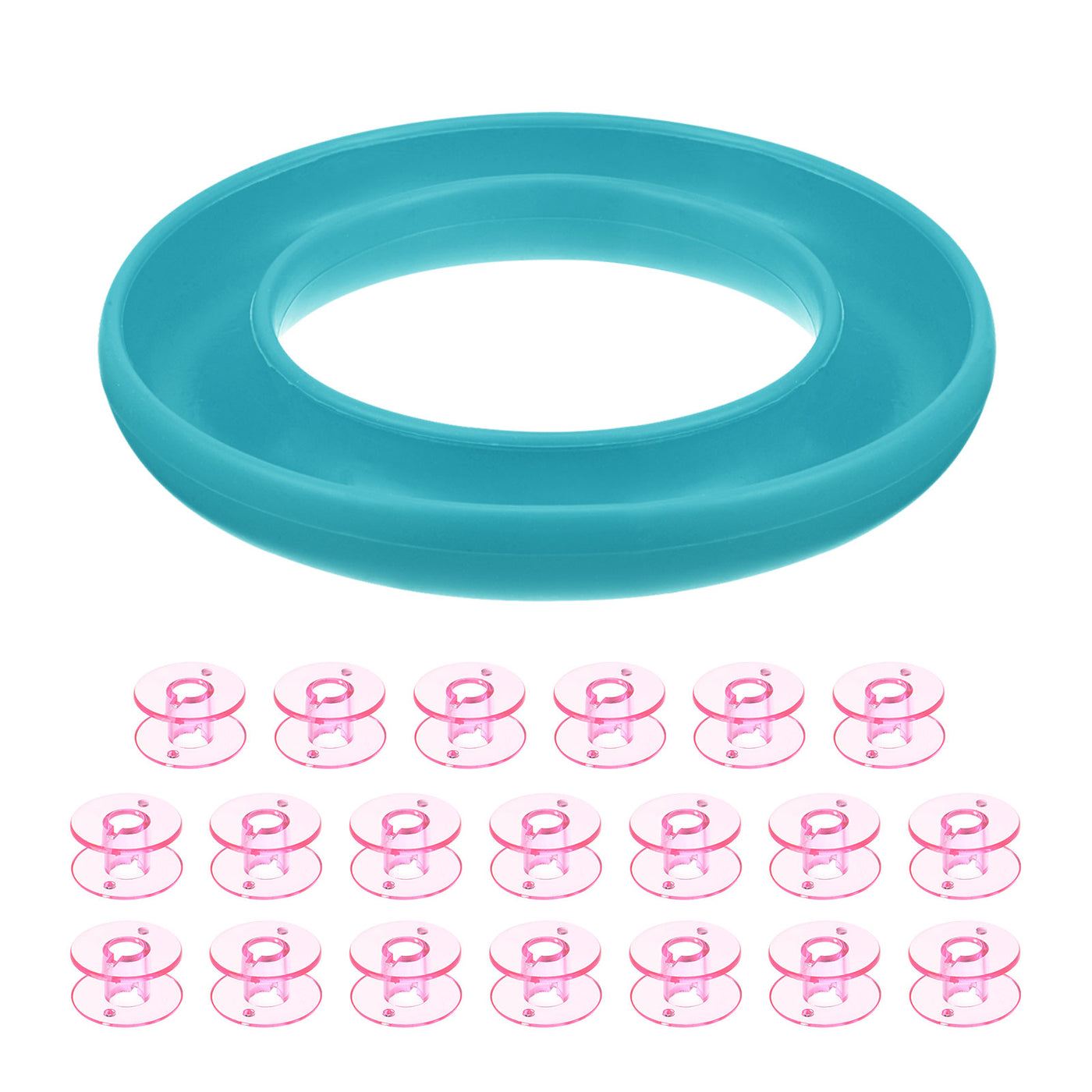 Harfington Silicone Bobbin Ring Holder and 20 Plastic Bobbins Set, Light Blue/Pink