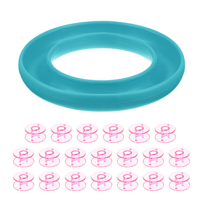 Harfington Silicone Bobbin Ring Holder and 20 Plastic Bobbins Set, Light Blue/Pink