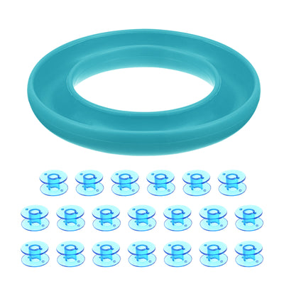 Harfington Silicone Bobbin Ring Holder and 20 Plastic Bobbins Set, Light Blue