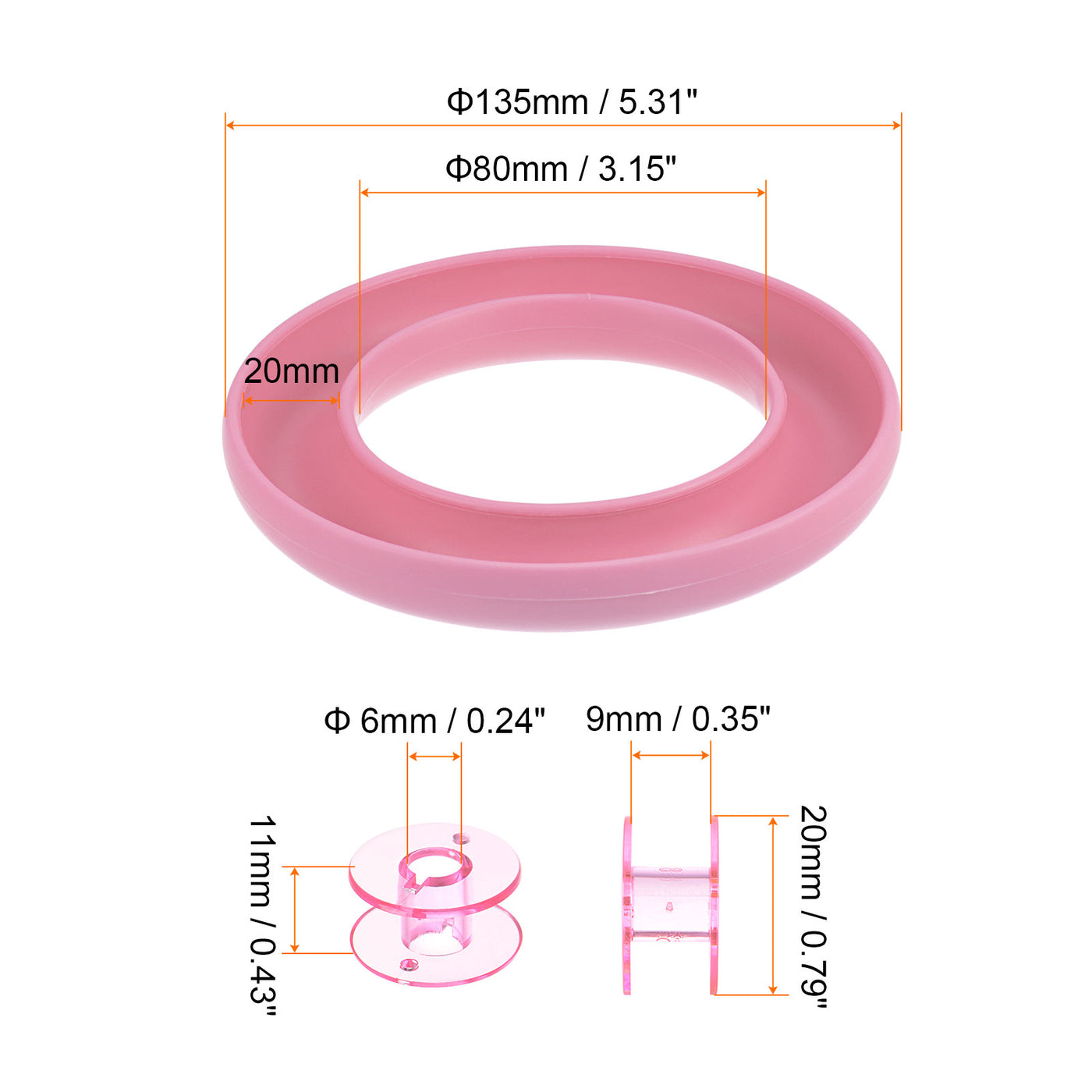 Harfington Silicone Bobbin Ring Holder and 20 Plastic Bobbins Set, Pink