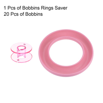 Harfington Silicone Bobbin Ring Holder and 20 Plastic Bobbins Set, Pink