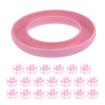 Harfington Silicone Bobbin Ring Holder and 20 Plastic Bobbins Set, Pink