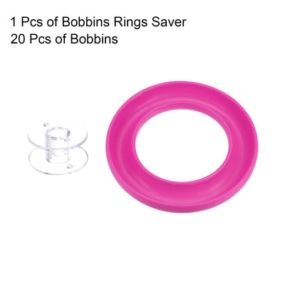 Harfington Silicone Bobbin Ring Holder and 20 Plastic Bobbins Set, Rose Red & Transparent