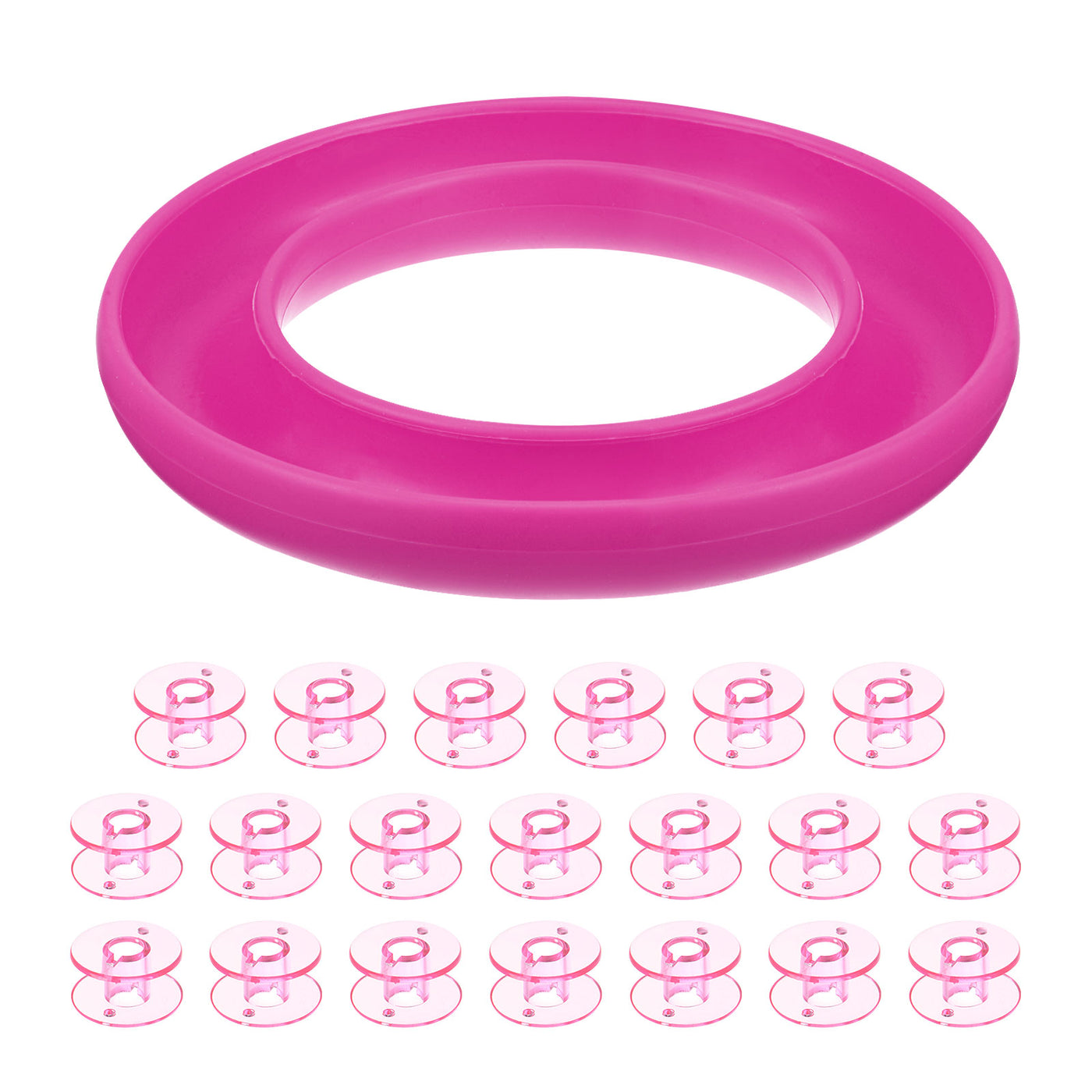 Harfington Silicone Bobbin Ring Holder and 20 Plastic Bobbins Set, Rose Red/Pink