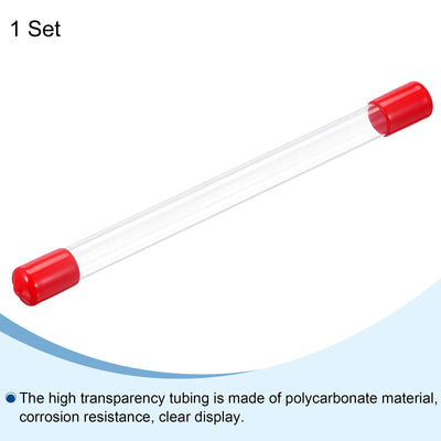 Harfington Clear Rigid Tube Round Plastic Tubing with Red Rubber Caps Polycarbonate Water Pipe, 305mm/ 12 Inch Length, 12mmx13mm/0.47"x0.51", 1 Set