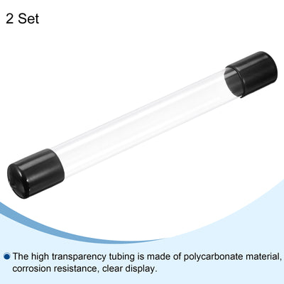 Harfington Clear Rigid Tube Round Plastic Tubing with Black Rubber Caps Polycarbonate Water Pipe, 305mm/ 12 Inch Length, 20mmx21mm/0.78"x0.82", 2 Set