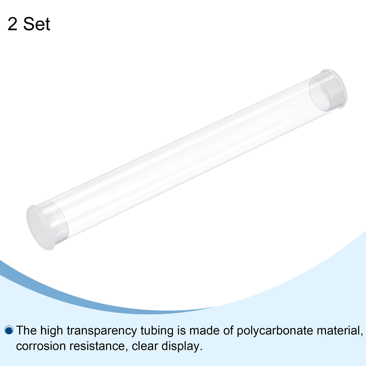 Harfington Clear Rigid Tube Round Plastic Tubing with End Caps Polycarbonate Water Pipe, 305mm/ 12 Inch Length, 20mmx21mm/0.78"x0.82", 2 Set