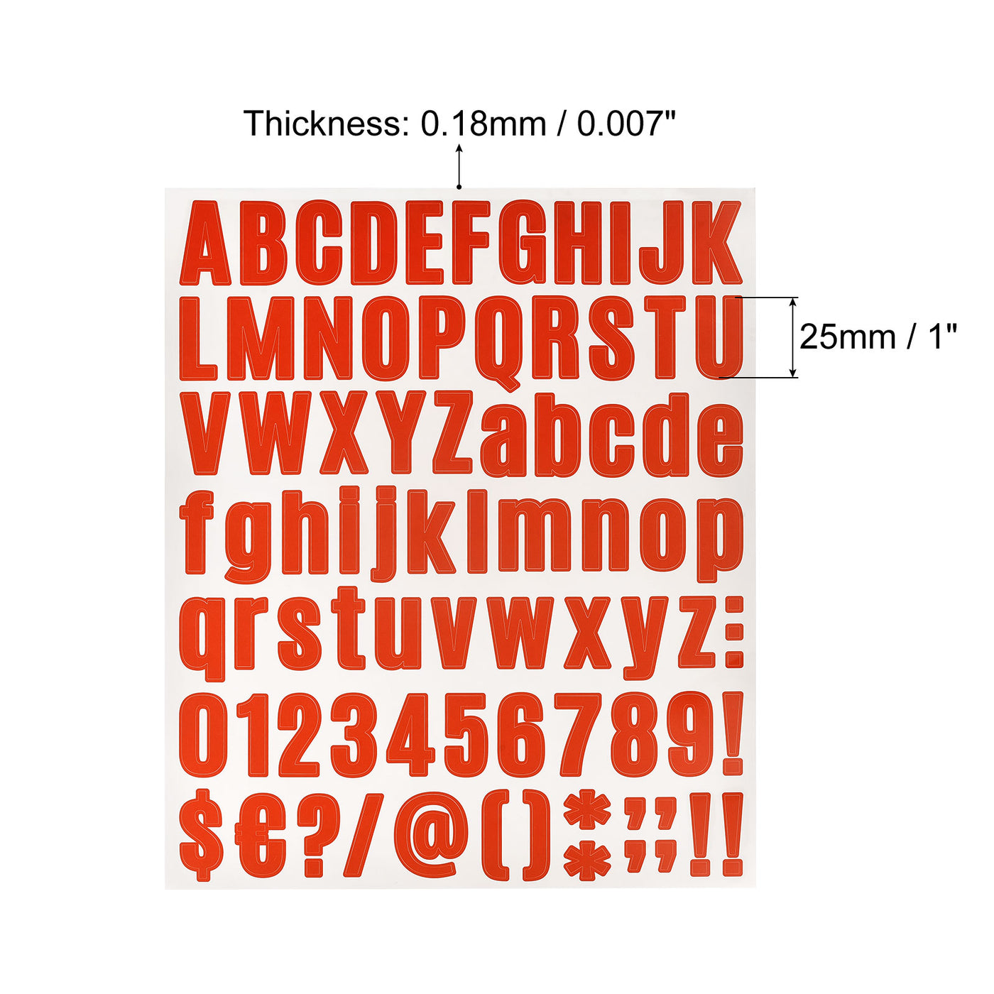 uxcell Uxcell 648Stk. Buchstabe Nummer Aufkleber Satz 1" Vinyl selbstklebend 8 Blatt Rot