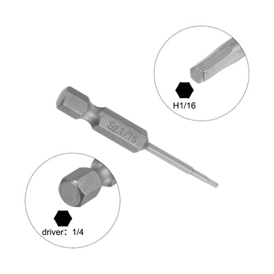 Harfington 1/16" Hex Screwdriver Bit SAE 1/4" Hex Shank 2" Length Magnetic Power Drill Bits