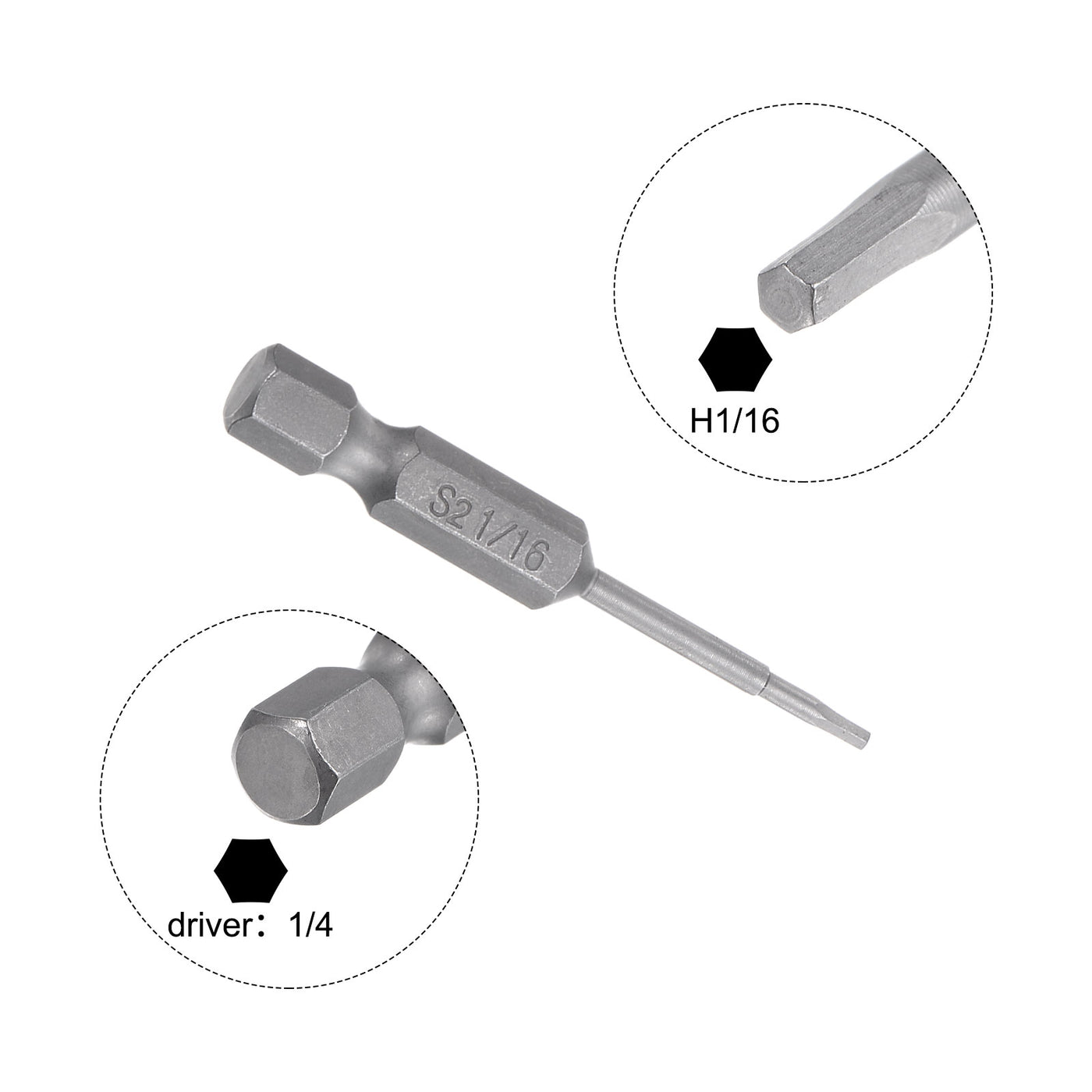 Harfington 5stk. 1/16" Hex Schraubendreher Bit SAE 1/4" Hex Schaft 2" Länge Magnetische S2 Stahl Strom Bohrer Bits