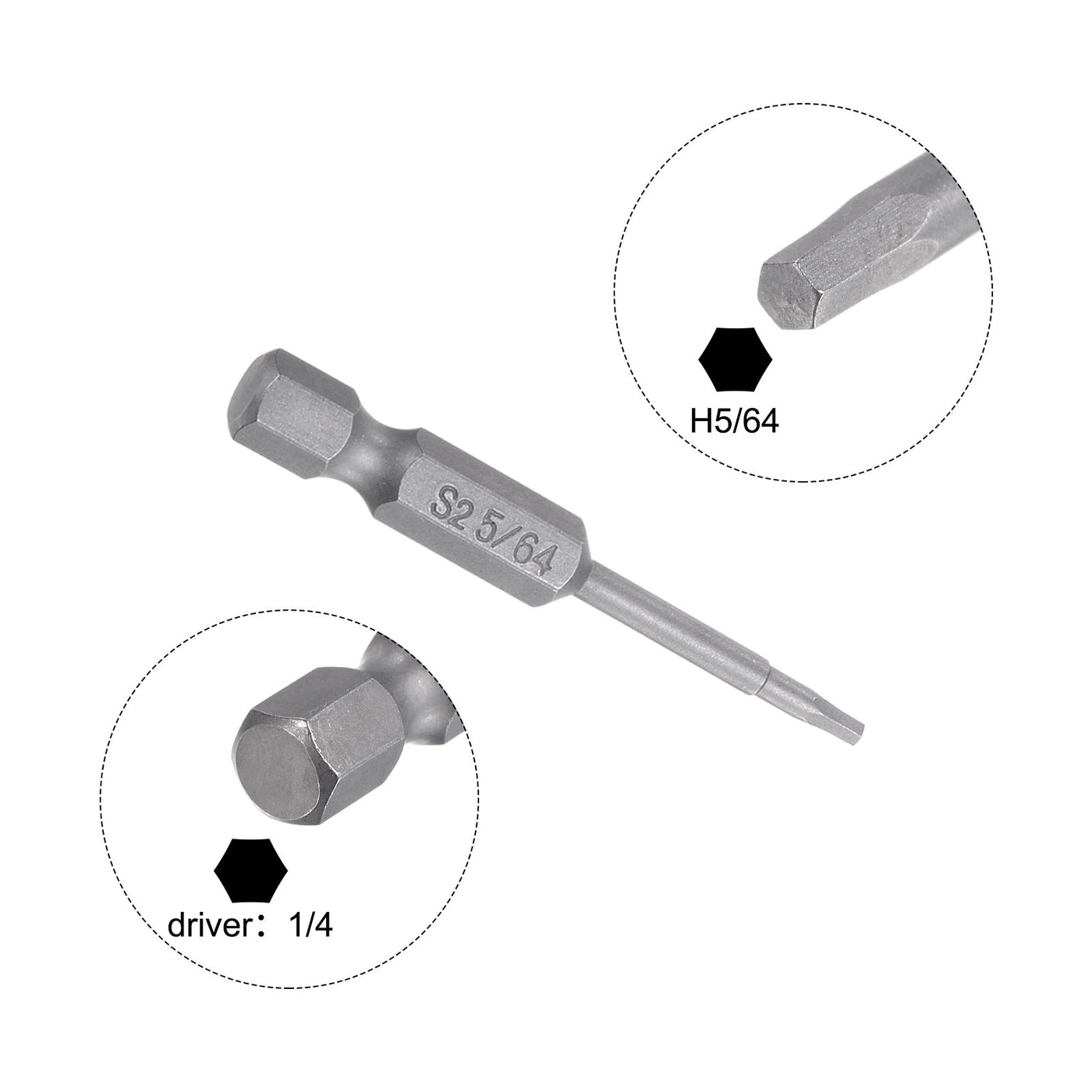 Harfington 5/64" Hex Screwdriver Bit SAE 1/4" Hex Shank 2" Length Magnetic Power Drill Bits